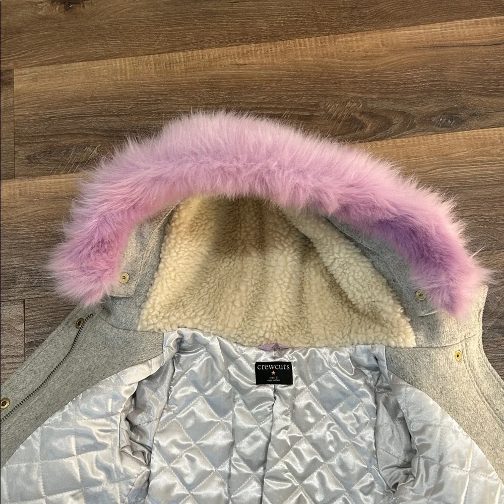 Crewcuts by J Crew Chateau Parka Jacket. Zip and button gray/cream/lavender sz 2